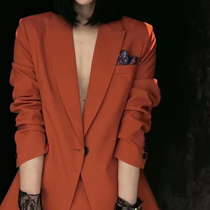 冰心推荐【橘色套装】小众极简风时尚套装
