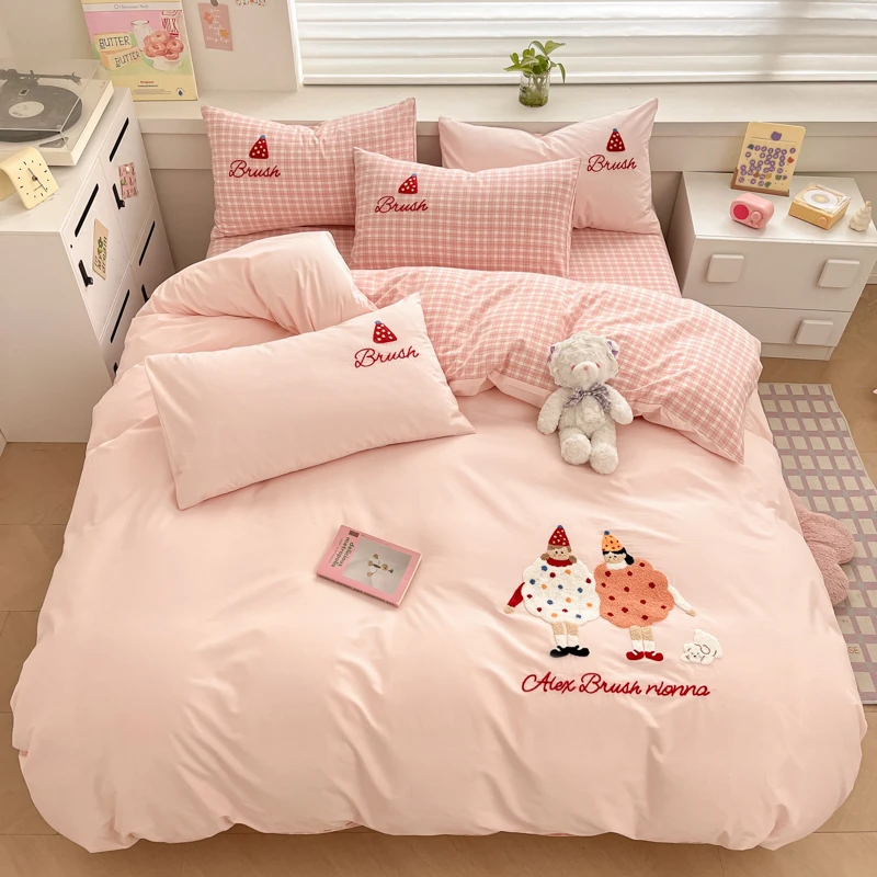 彩象树全棉水洗棉卡通毛巾绣四件套