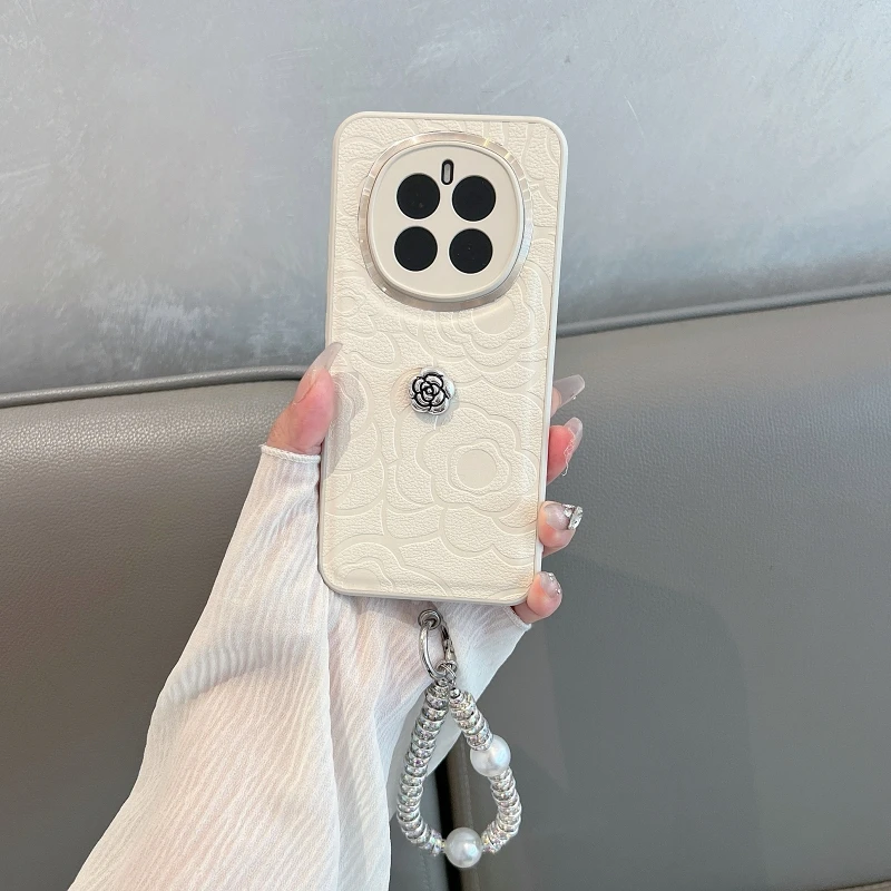 适用荣耀magic7手机壳magic7pro防摔时尚个性山茶花皮纹ins简约