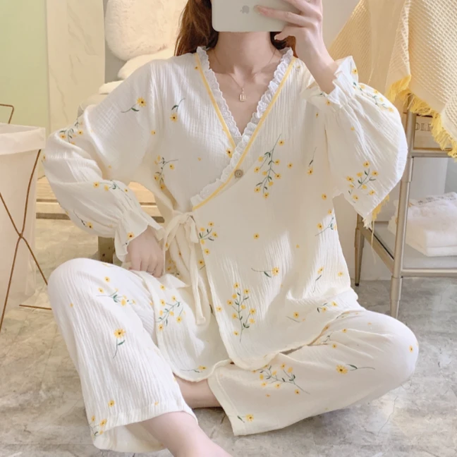 夏季薄款月子服和服哺乳睡衣孕妇喂奶待产家居服吸汗产妇长袖