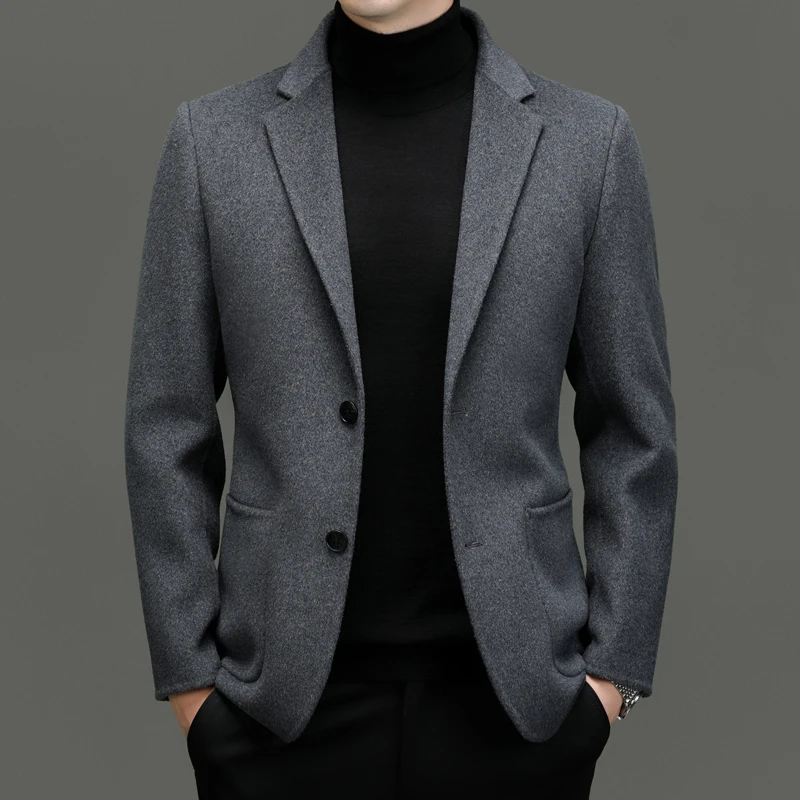 专柜正品高档毛呢西服外套男士时尚可拆卸西装秋冬款加厚外穿上衣