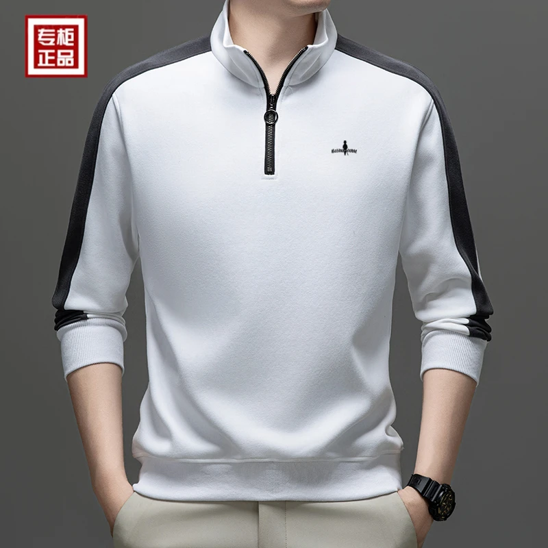 专柜正品男士百搭卫衣春秋纯色半拉链上衣中青年时尚立领长袖T恤