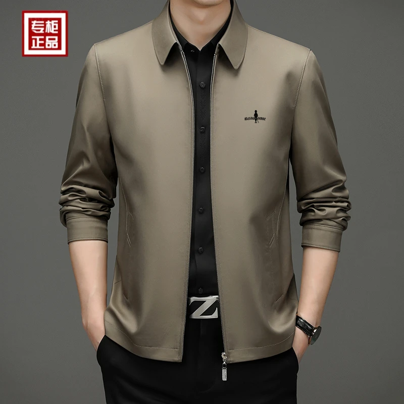 专柜正品男士春秋夹克纯色外穿上衣无痕商务行政茄克休闲翻领外套