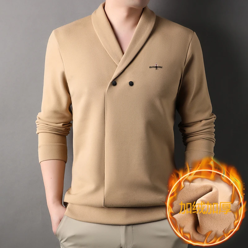 专柜正品轻奢一体绒纯色宽松小西装外套男士商务休闲加厚外穿上衣