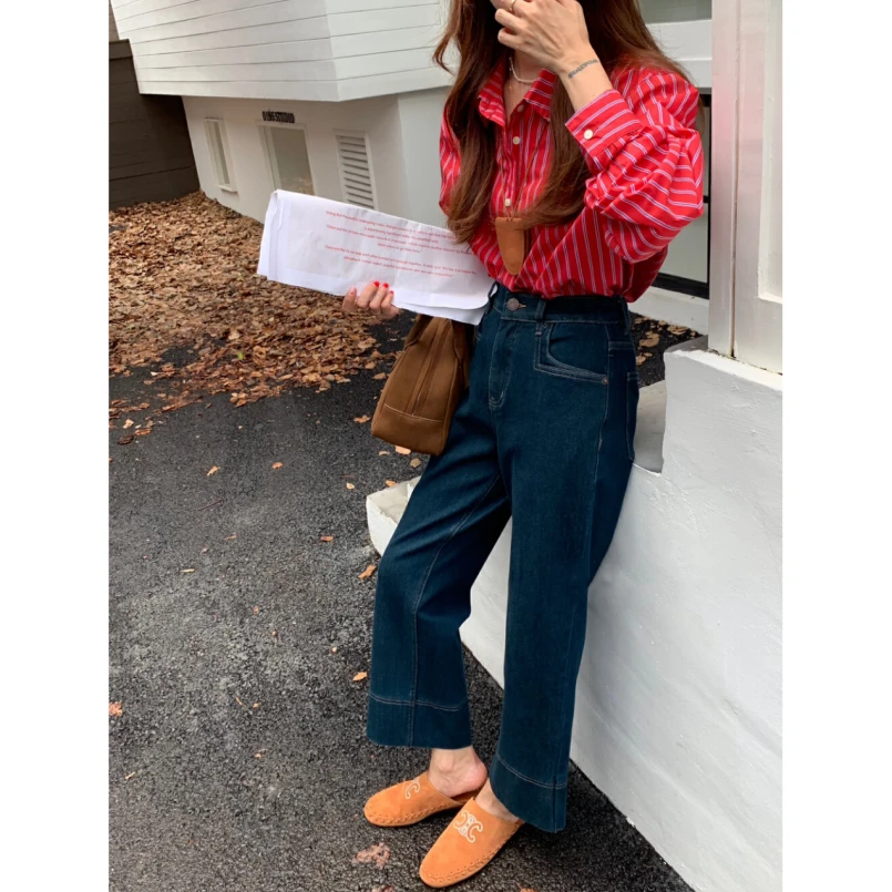 2024秋季新款小个子喇叭裤显瘦高腰复古蓝显瘦百搭九分裤