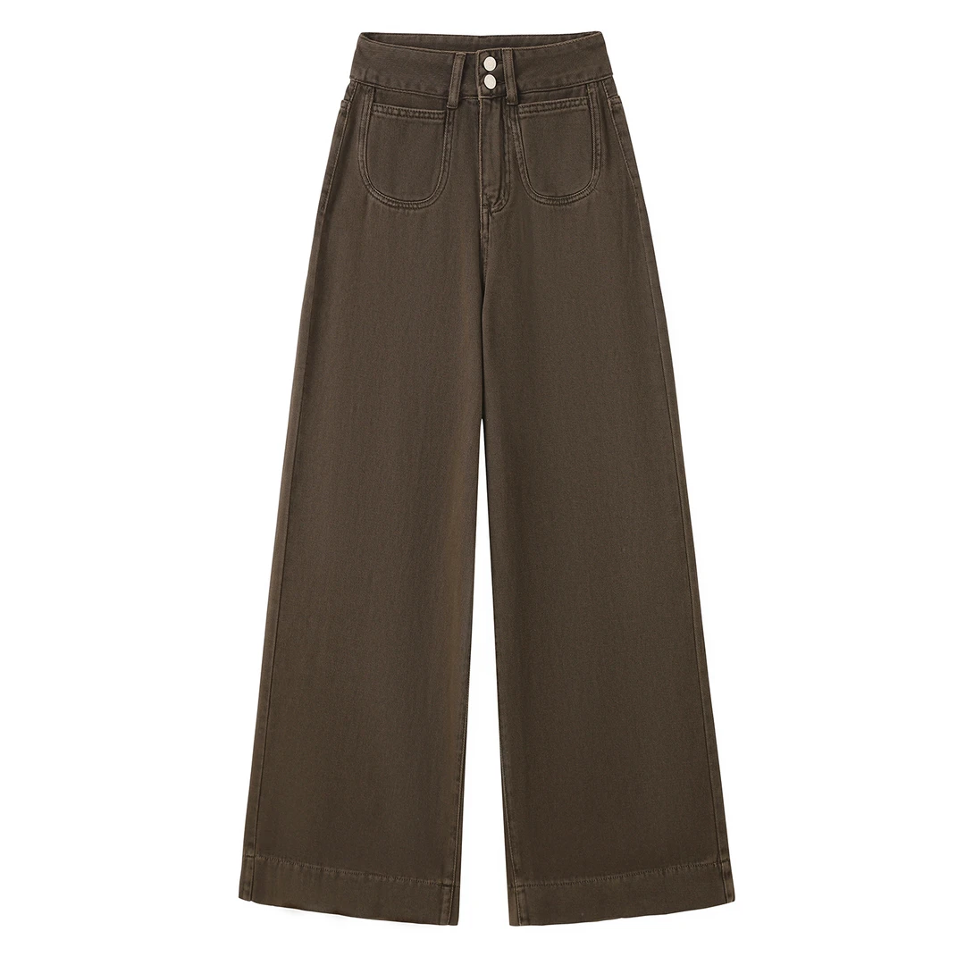 高个子秋季复古风美拉德慵懒松弛感高腰牛仔裤宽松阔腿裤女