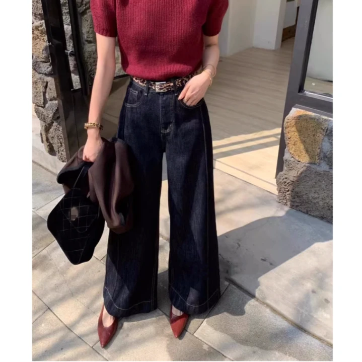 2024秋冬加绒加厚阔腿牛仔裤女高腰宽松显瘦时尚洋气裤子潮