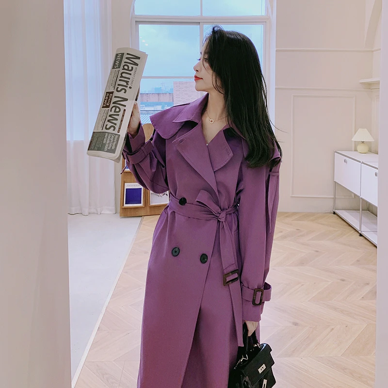 风衣女2023春新款轻熟风西装领双排扣气质过膝中长款斗篷大衣外套