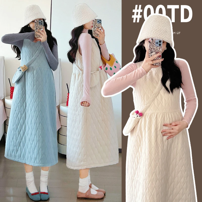 孕妇装韩版时尚宽松夹棉孕妇背心裙＋打底衫两件套套装