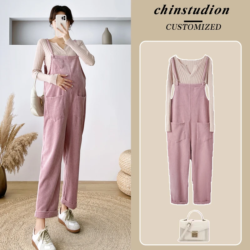 早春时尚款小V领打底衫+孕妇背带裙宽松韩版孕妇裤长袖两件套套装