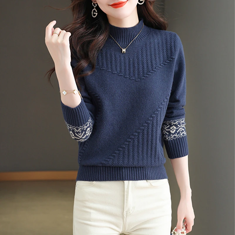 毛衣女2024秋冬半高领上衣女洋气内搭宽松遮肚子慵懒针织衫打底衫