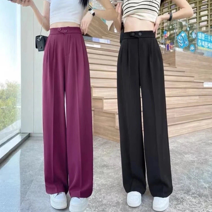 春夏阔腿西装裤垂感直筒裤宽松显瘦显高拖地裤简约＃6808