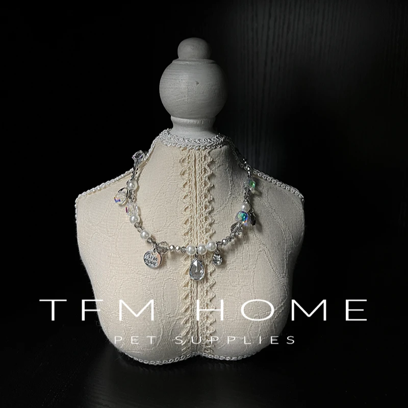 TFM HOME原创宠物饰品蕾丝蝴蝶结水钻项链