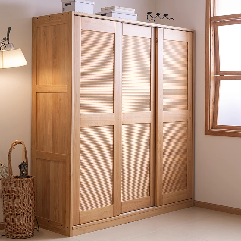 柏芽实木推拉门衣柜柏木衣橱顶柜家用成品卧室定制原木柏木家具