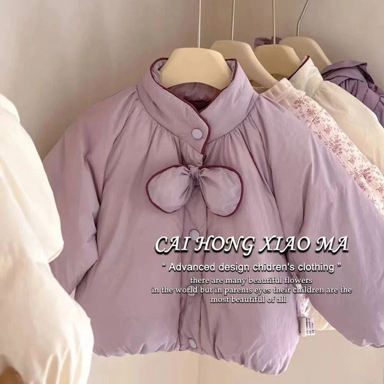 2024秋冬季新款女童夹棉外套小女孩儿童洋气纯色棉服棉衣