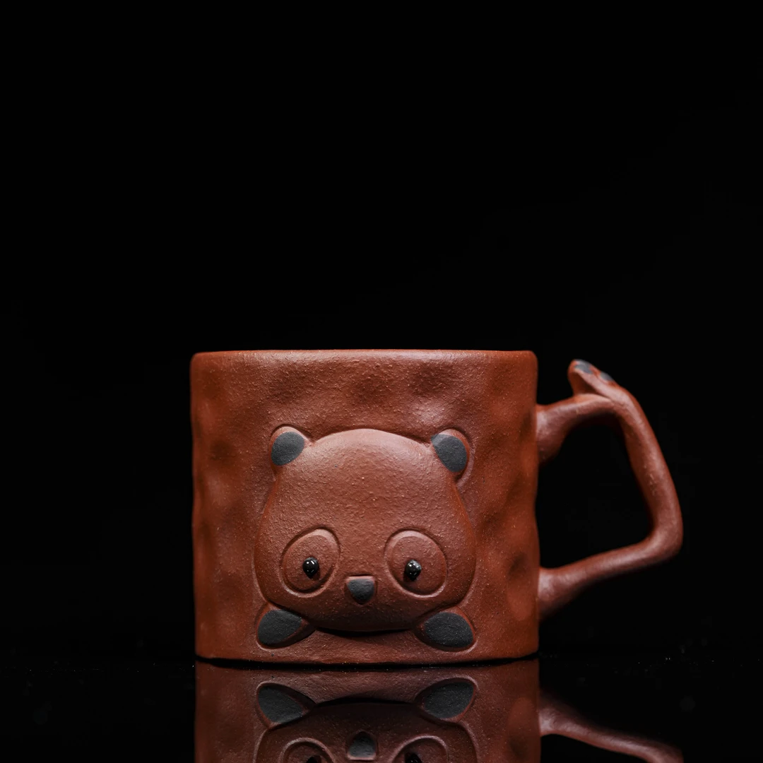 紫砂杯 朱泥小熊猫 可爱复古