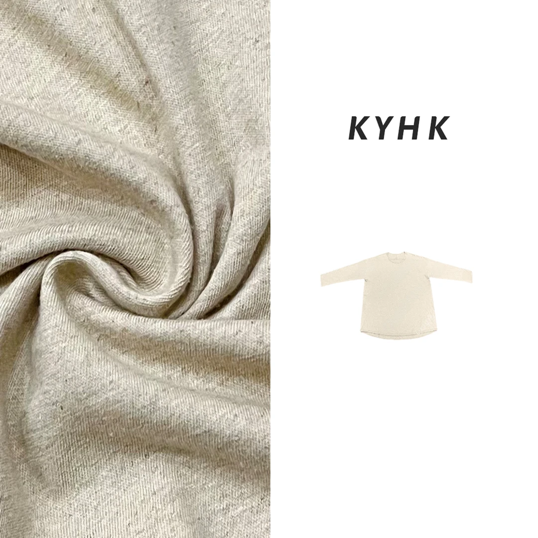 KYHK宽松廓形百搭圆领燕麦色长袖T恤女240961