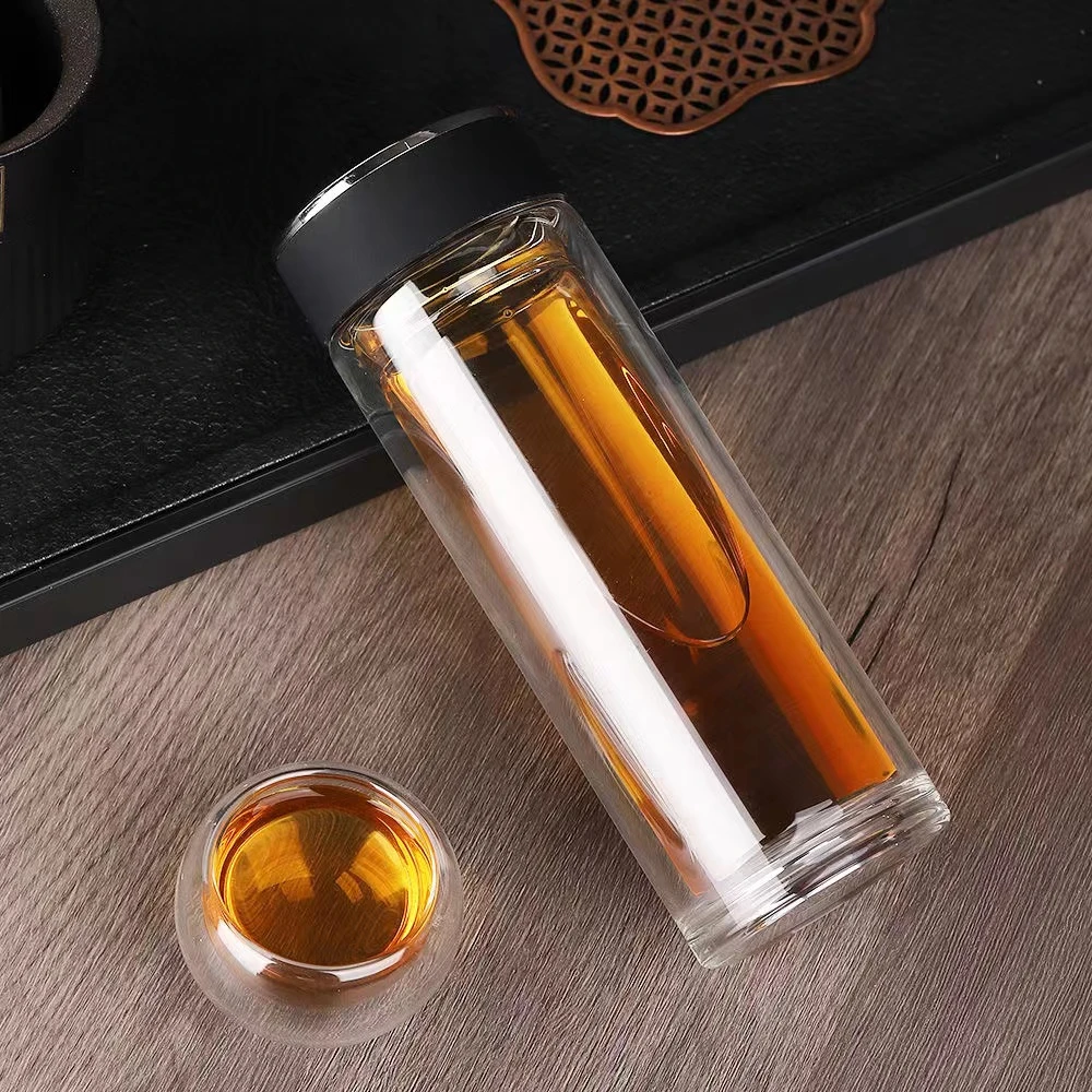 玻璃杯水杯茶杯玻璃水杯透明双层耐热过滤水杯