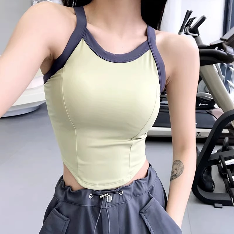 时尚撞色运动内衣女吊带速干健身上衣性感显瘦跑步瑜伽服背心文胸