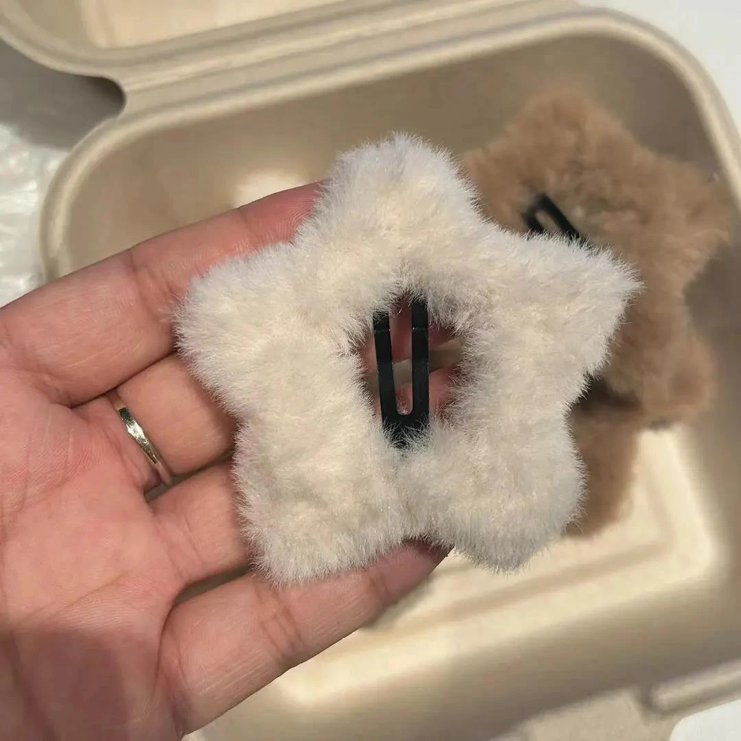 毛茸茸米咖简约星星BB夹ins少女秋冬毛绒五角星边夹可爱发饰发卡