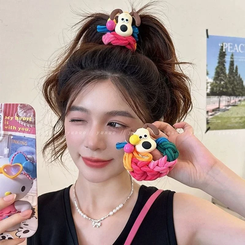 超可爱狗狗彩虹色加粗款发圈2023新款头绳高弹力橡皮筋女扎头发饰