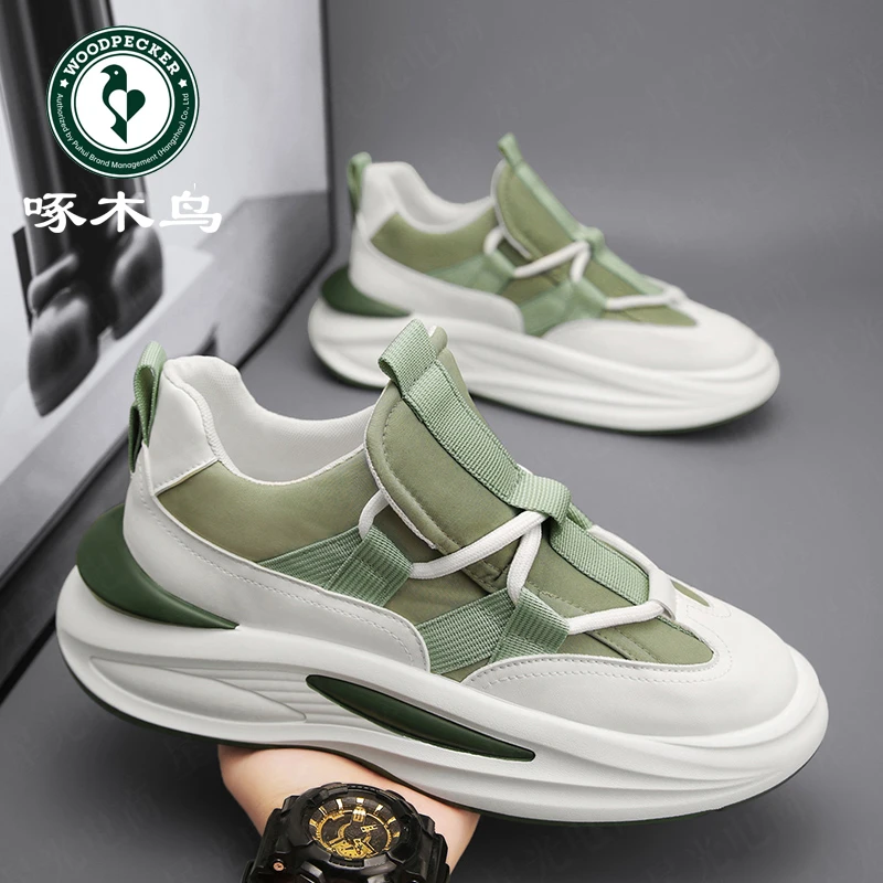啄木鸟男士休闲男鞋冬季透气爆款厚底时尚帆布鞋软底增高运动潮鞋