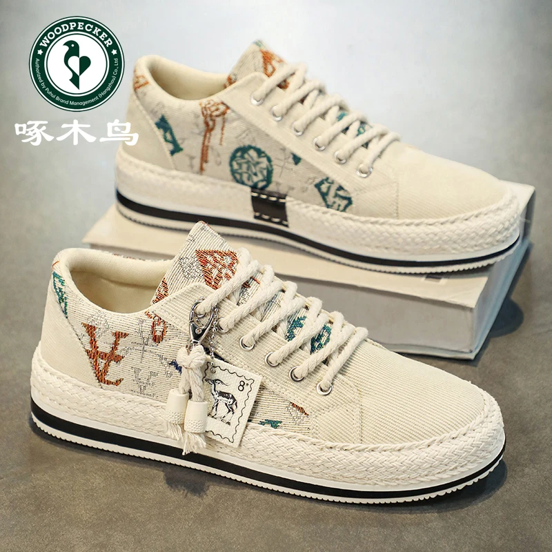 啄木鸟帆布鞋男低帮冬季百搭运动休闲男鞋软底薄款透气老北京布鞋