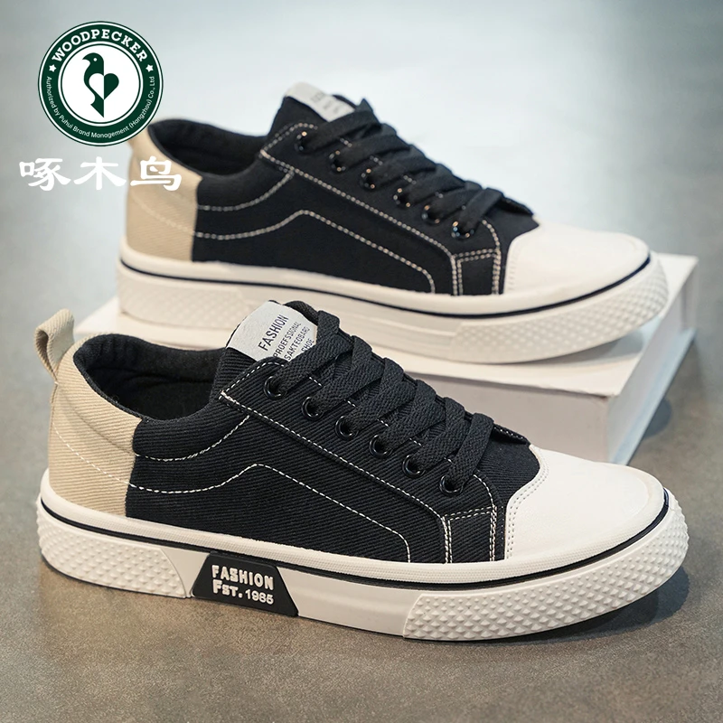 啄木鸟帆布鞋男款2025年新款痞帅高级感秋季爆款低帮板鞋透气潮鞋
