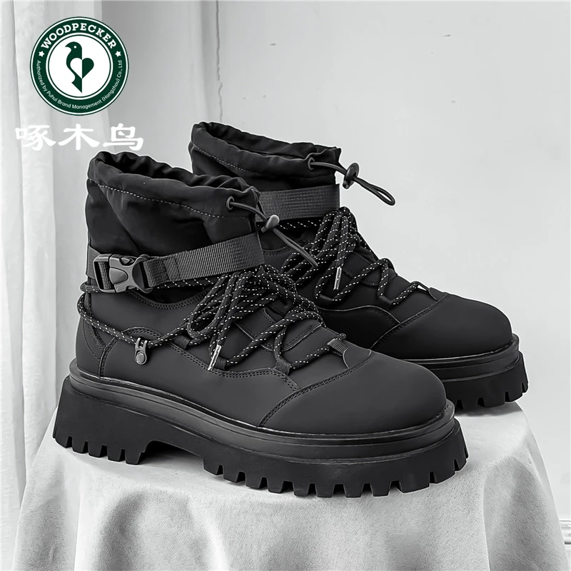 啄木鸟新款马丁靴鞋子工装靴厚底增高登山靴2025春季男士爆款短靴