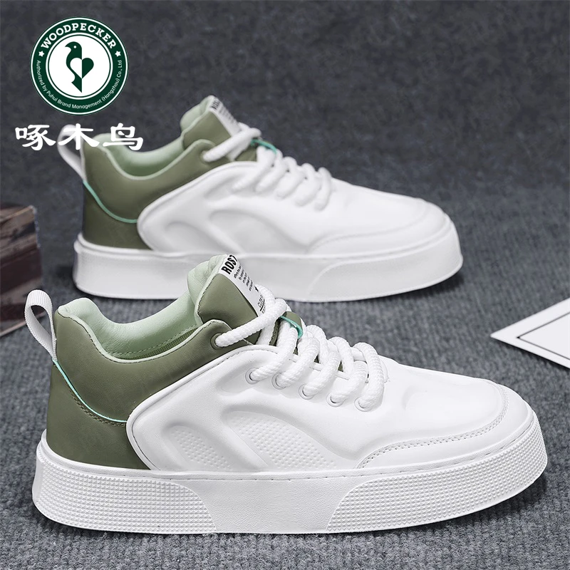 【正品】啄木鸟男鞋秋季休闲板鞋透气时尚厚底增高小白鞋男款运动鞋