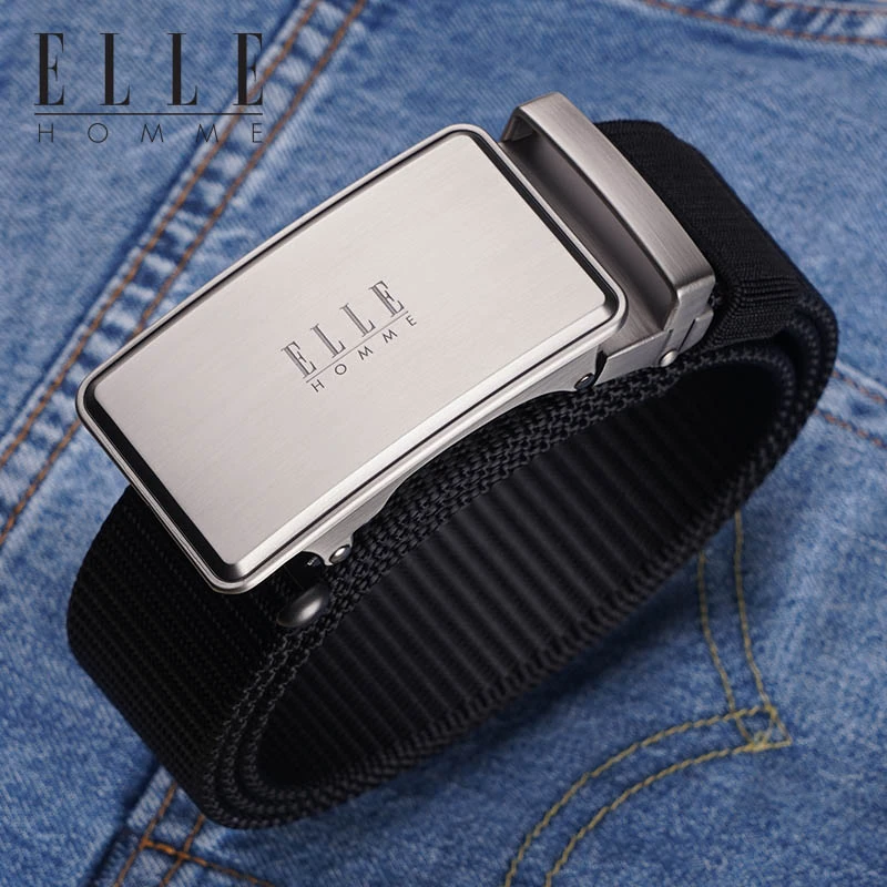 ELLEHOMME帆布无牙自动扣皮带男简约时尚尼龙腰带商务休闲裤带潮