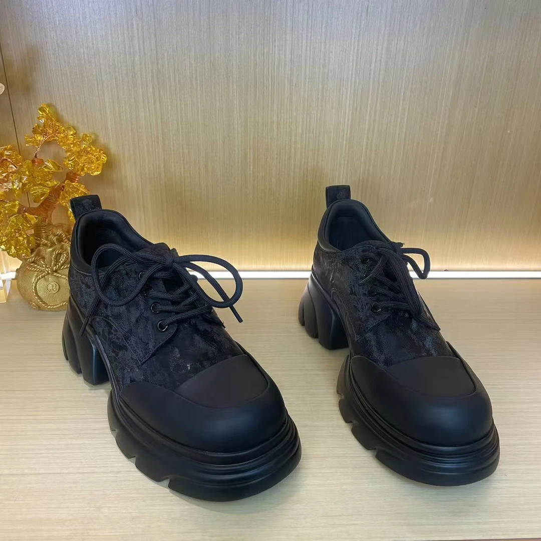 02魔术贴乐福鞋英伦风粗跟增高厚底小皮鞋GZ 【5CM】