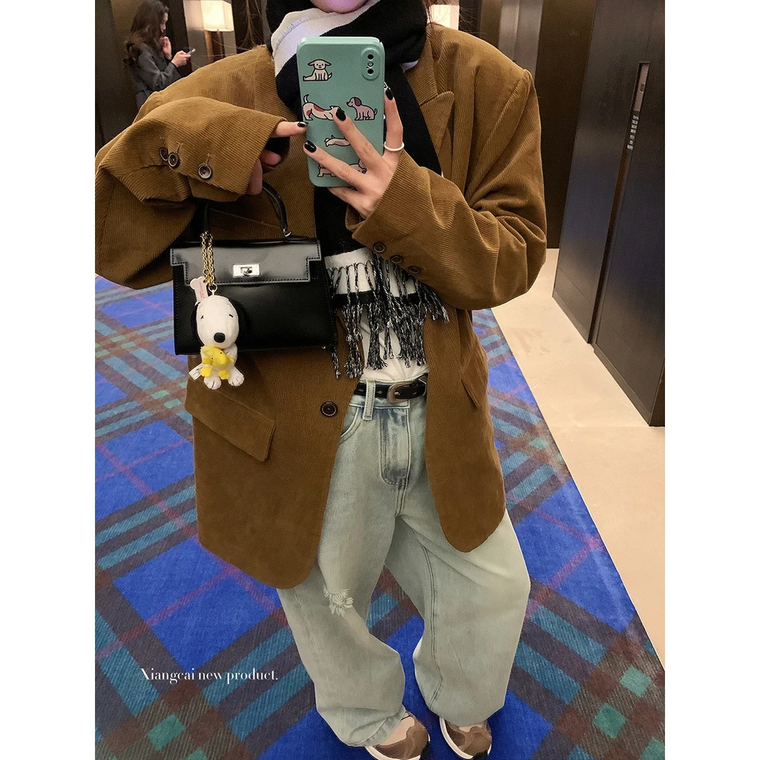 香菜不加辣XIANGCAI 宽松休闲灯芯绒西装外套女秋冬高级外套上衣