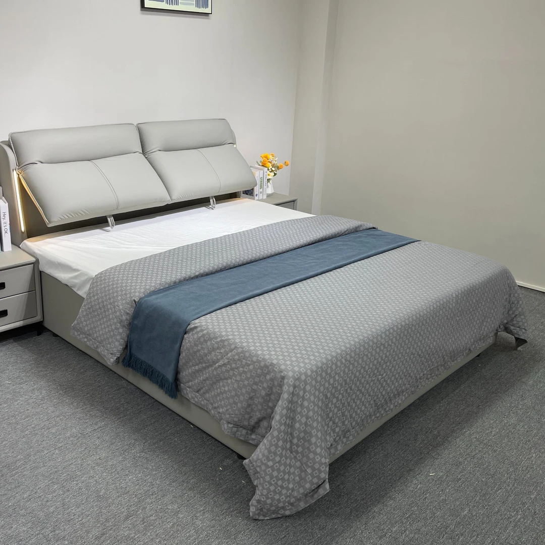 双抽6606新款高箱床头靠背可调节皮床简约主卧婚床现代轻奢双人床