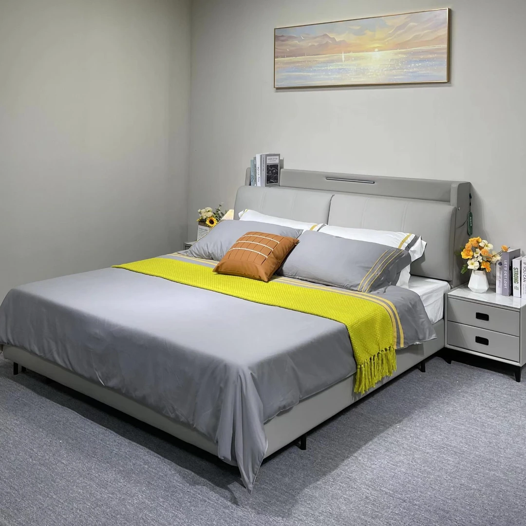 A002#现代简约主卧多功能储物床卧室收纳软包床