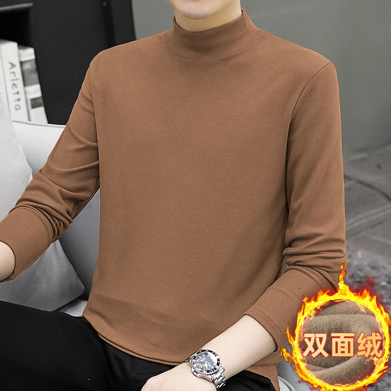 德绒半高领打底衫男士长袖t恤2024新款内搭衣服大学生潮牌男秋装