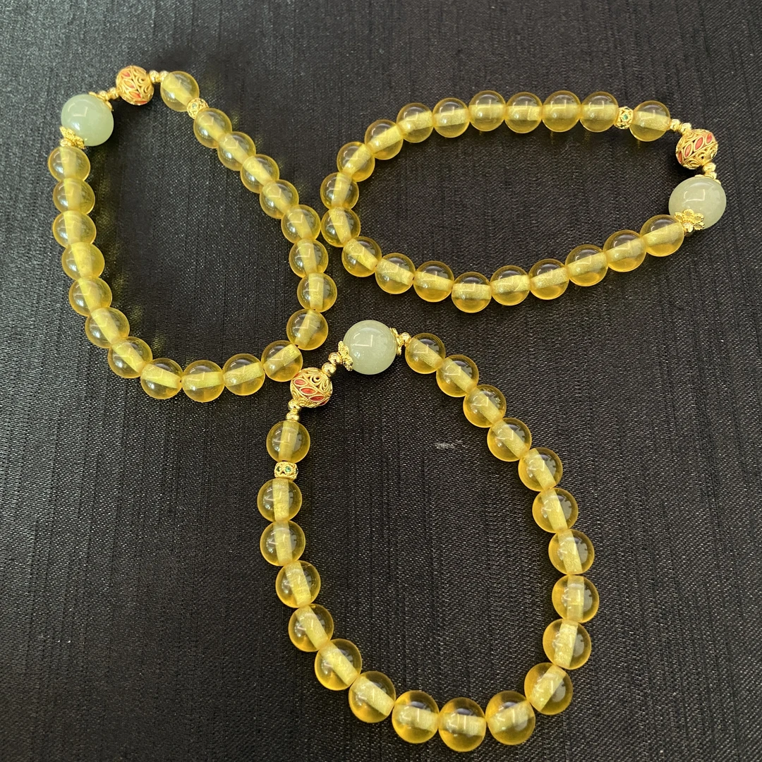 金珀和田玉手串8m+*（多样性发一个）328