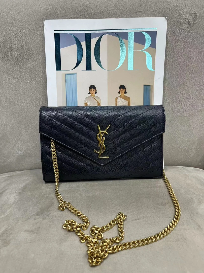 99新 YSL/圣罗兰 信封中号黑色单肩斜跨包