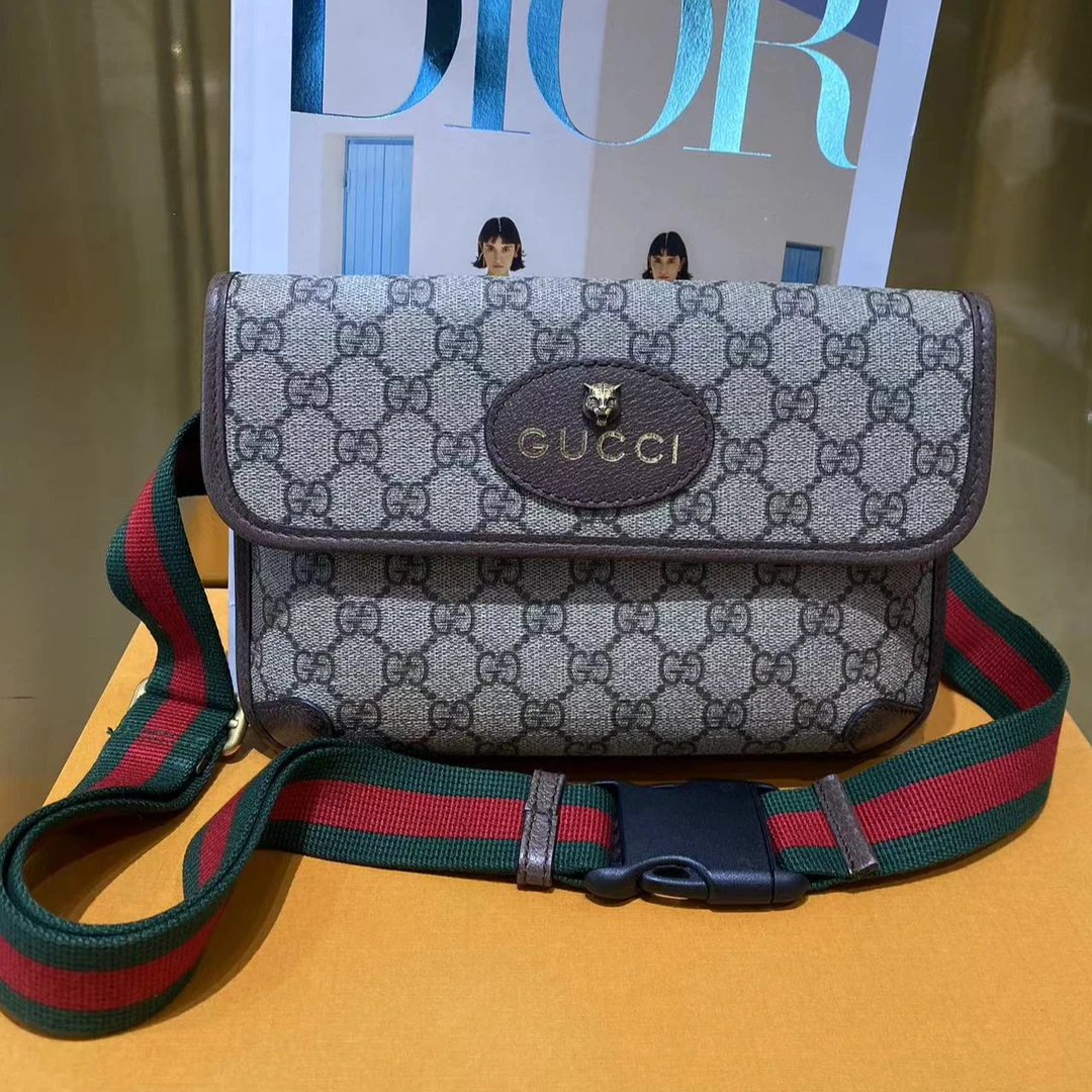 99新 GUCCI/GUCCI 虎头腰包老花经典