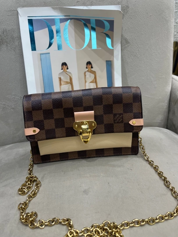 95新 LouisVuitton/路易威登 经典拼棋盘格链条包时尚百搭单肩包