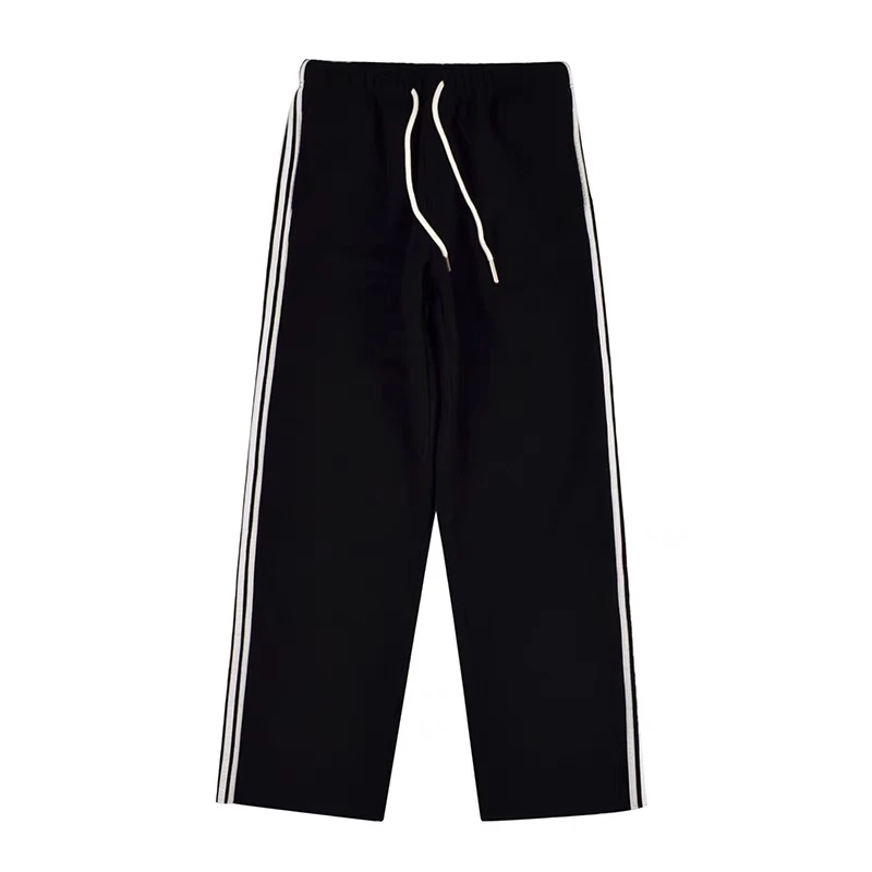 058拼接条纹阔腿直筒运动休闲裤男女宽松哈伦卫裤