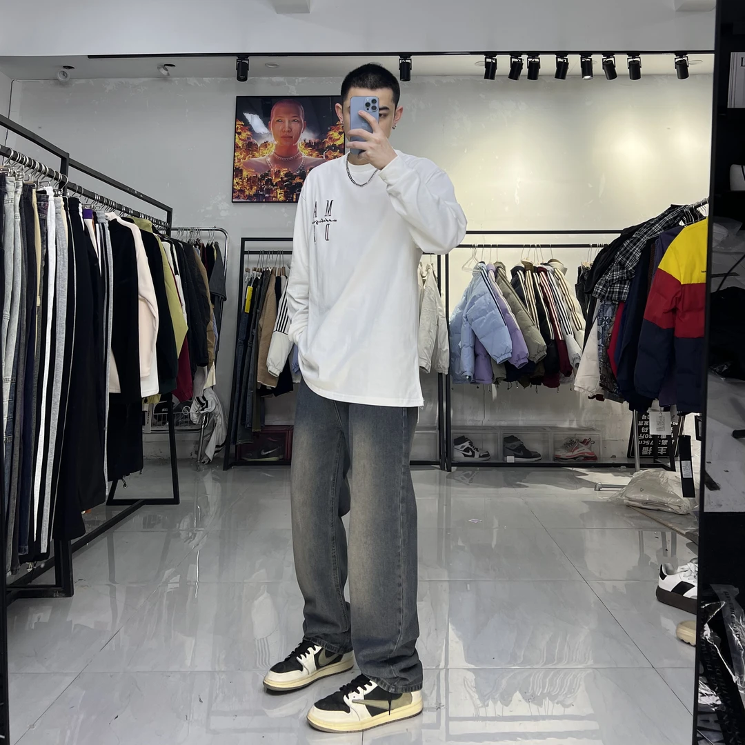 380新款2024男女直筒阔腿牛仔裤百搭高街潮牌ins宽松显瘦裤子潮