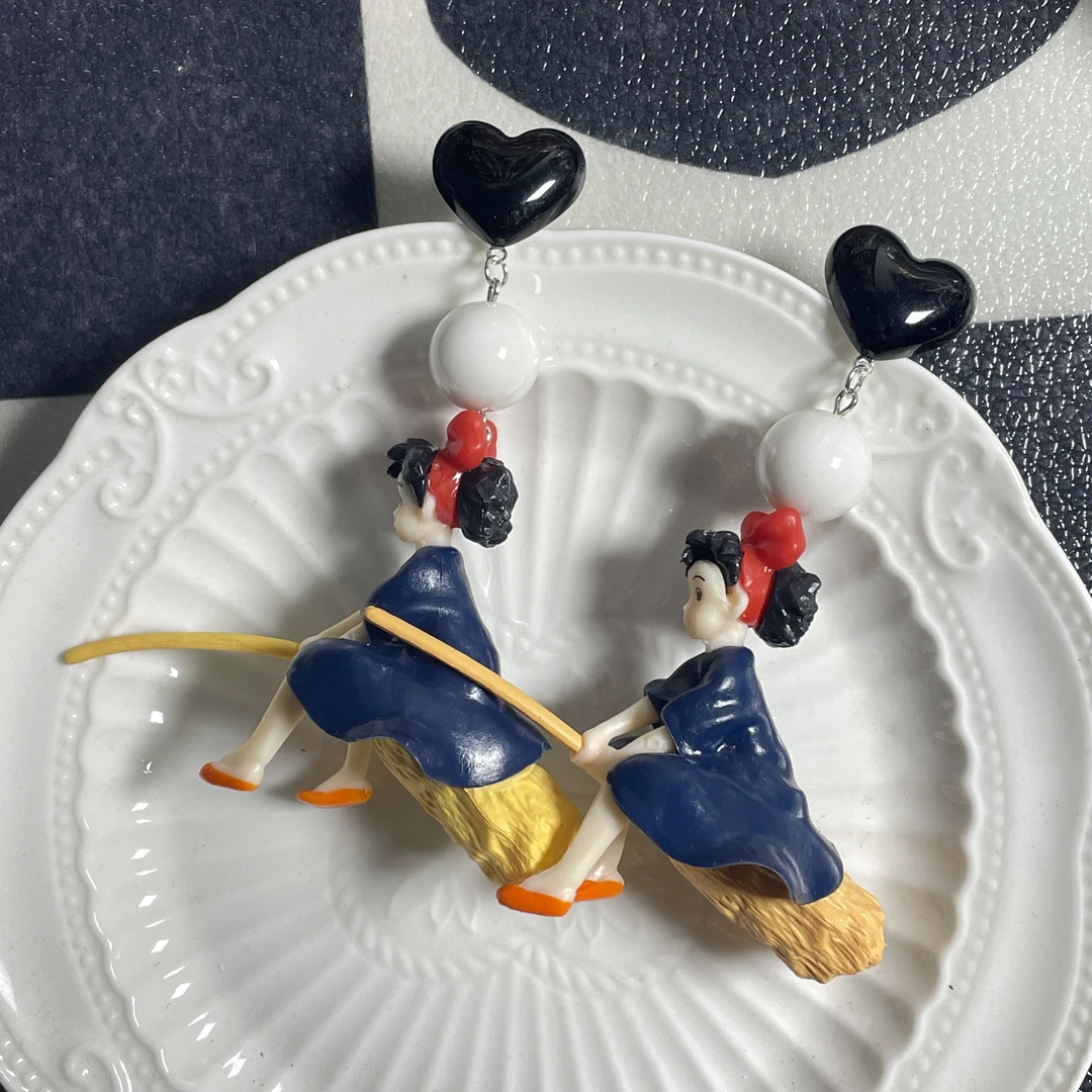 非金属树脂耳饰 原创手作魔女琪琪可爱复古耳环原创设计长款耳饰