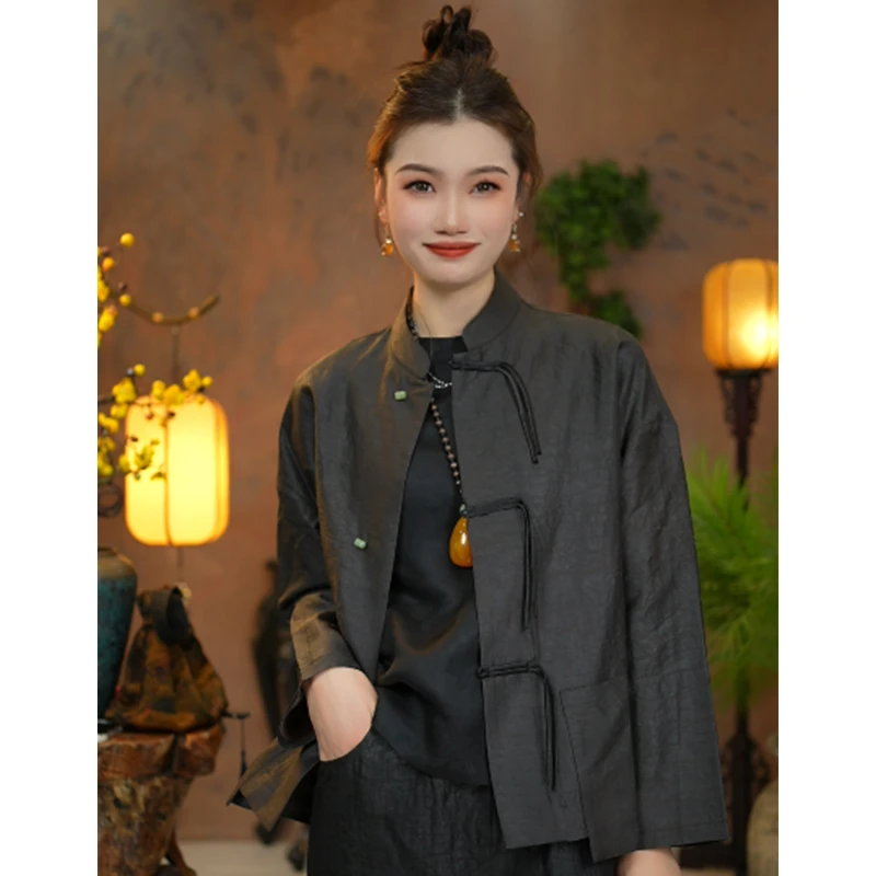 【董小姐】2024春季新款真丝桑蚕丝龟裂纹原龟香云纱女外套新中式