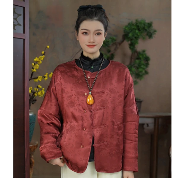 【董小姐】2024年新款真丝蚕丝棉上衣女厚外套新中式