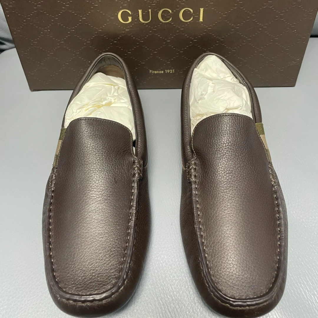 全新未使用 GUCCI/古驰 咖啡色休闲时尚平底舒适百搭开车鞋豆豆鞋