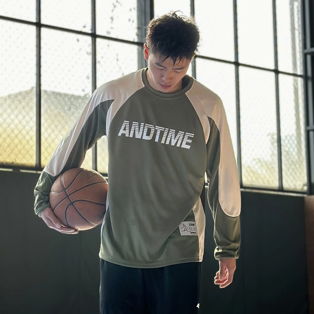 andtime美式运动长袖【断层】投篮服T恤男篮球训练服运动赛车风上衣