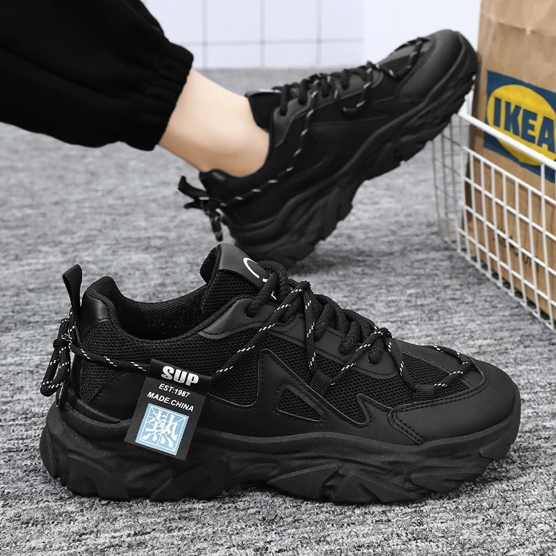 夏季男鞋新款透气网面鞋子男款潮流百搭厚底小白运动鞋休闲老爹鞋