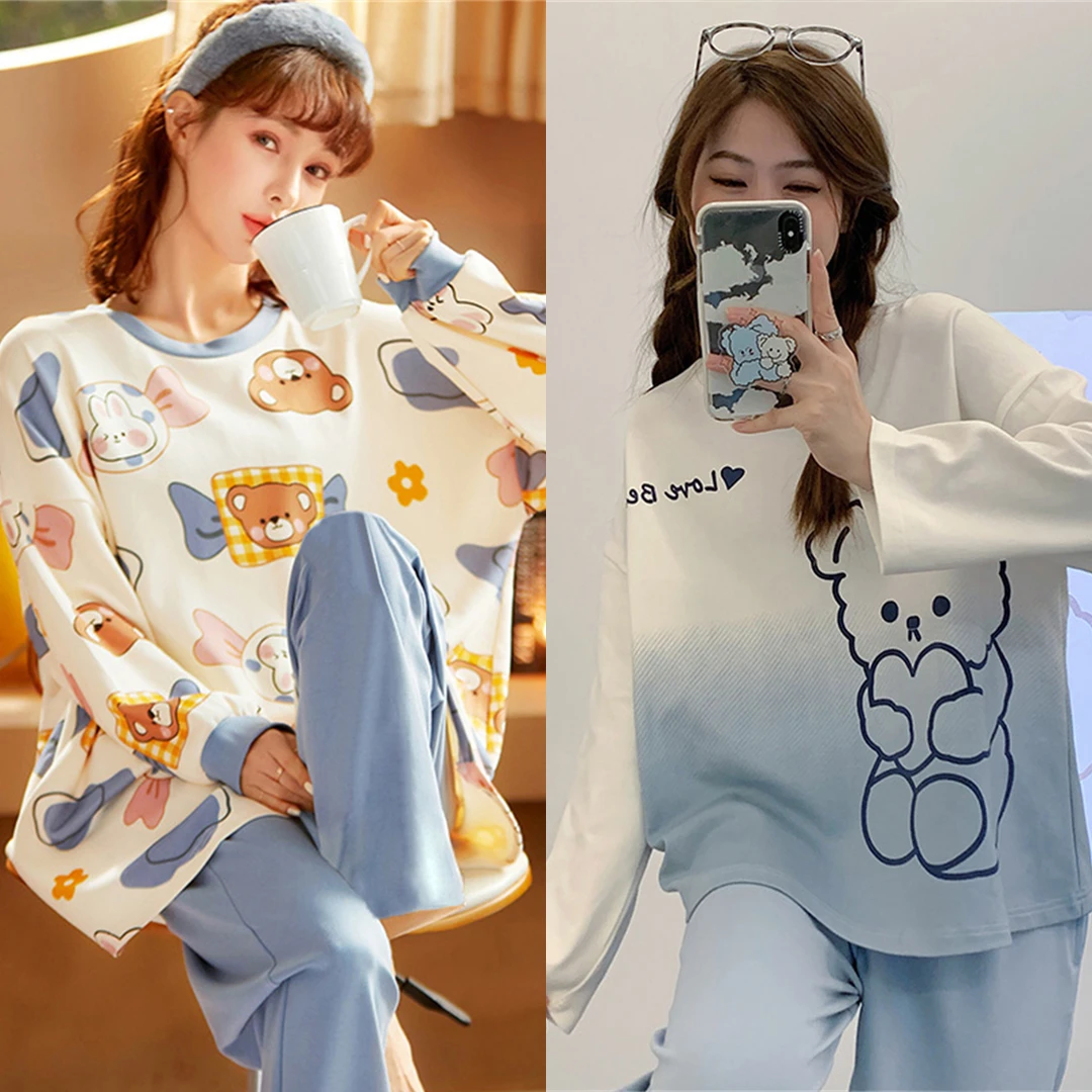 睡衣女春秋季长袖宽松2025年新款可外穿两件套卡通家居服夏天套装