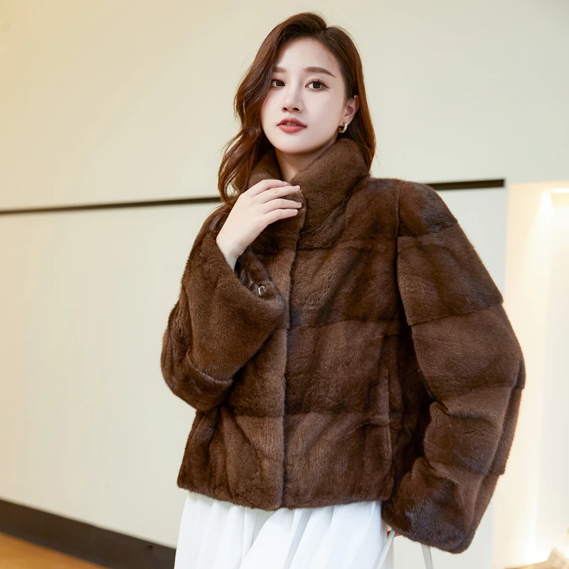 2025新款时尚立领短款年轻款貂皮大衣女士气质冬貂毛皮草外套